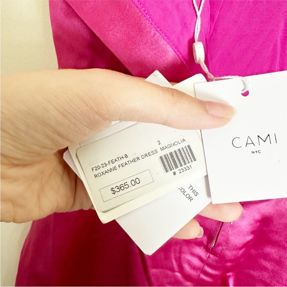 New Cami NYC Roxanne Feather Mini Dress Magnolia Hot Pink Satin 2 - Picture 7 of 12